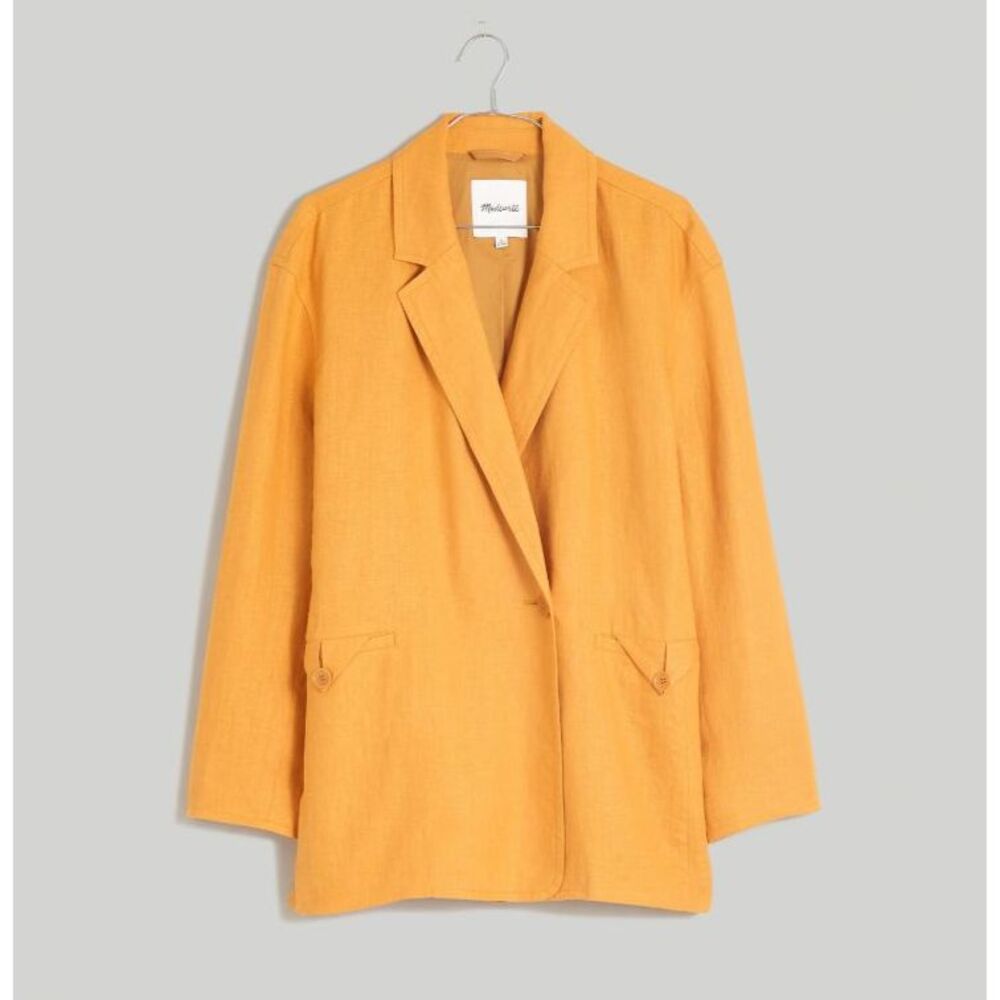 Madewell Orange Linen Oversized Double Breasted Blazer NWT Size Small